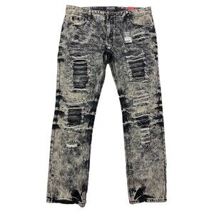 Contender Premium Men's Slim Straight Leg Patched Distressed Jeans Size 40x34